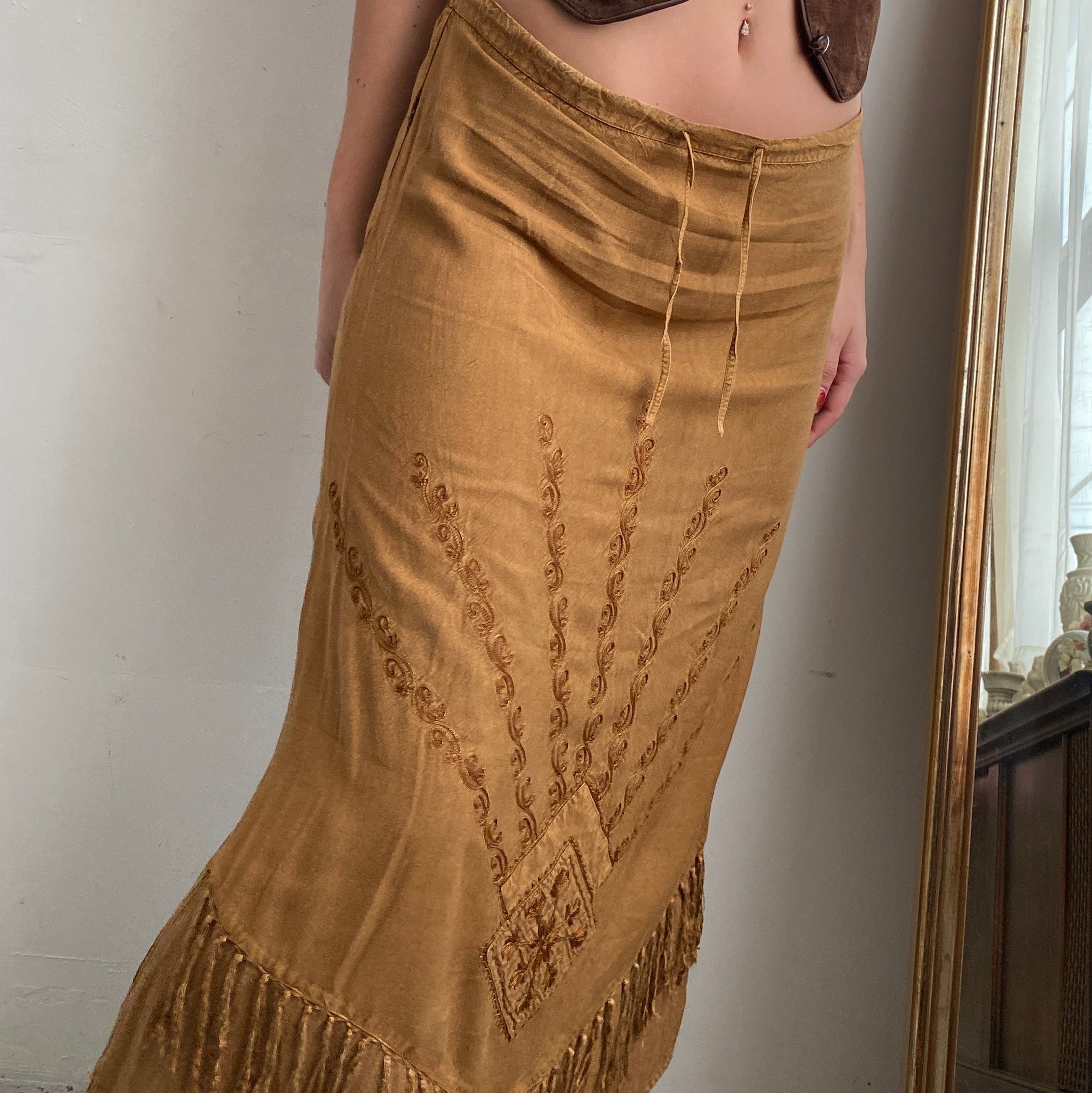 90s boho fringe maxi skirt