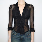 Black Mesh Ruffle Blouse (Small)
