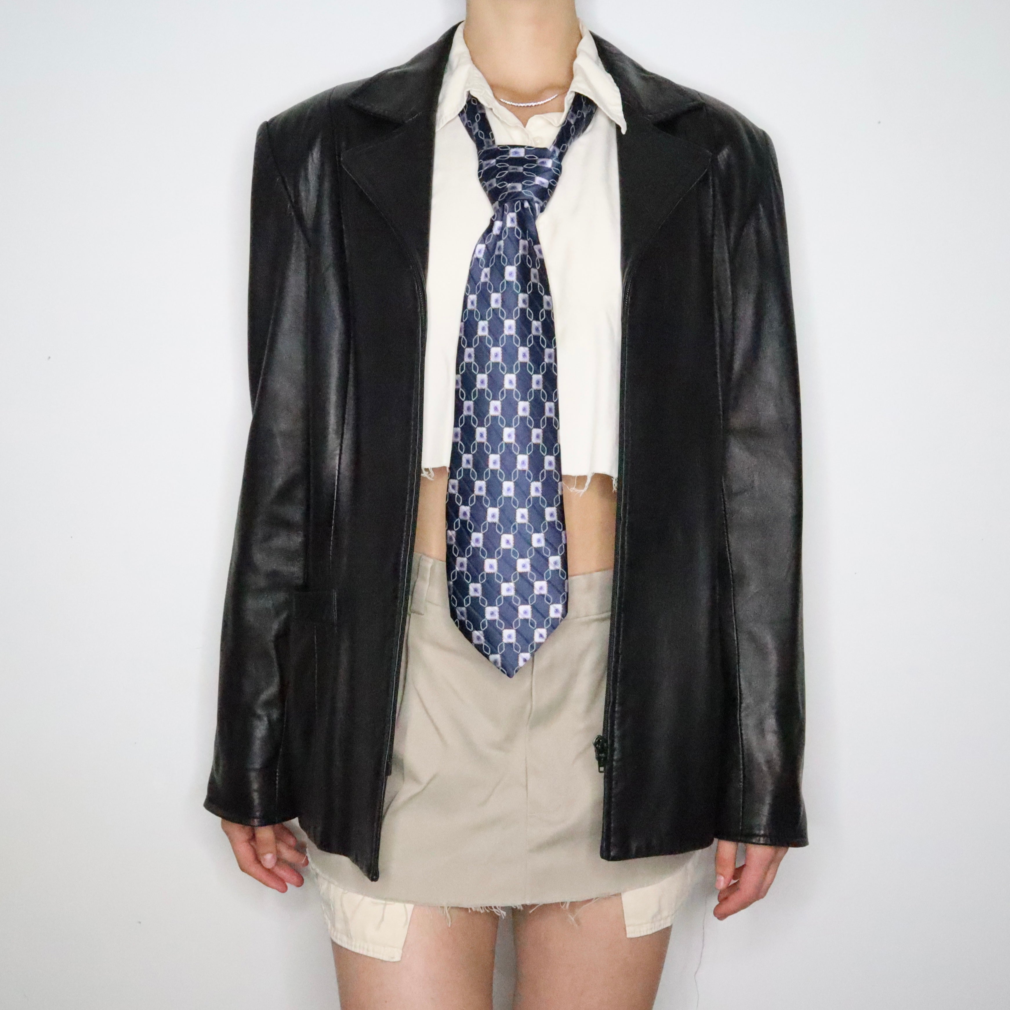 Black Leather Zip Up Jacket (L-XL)