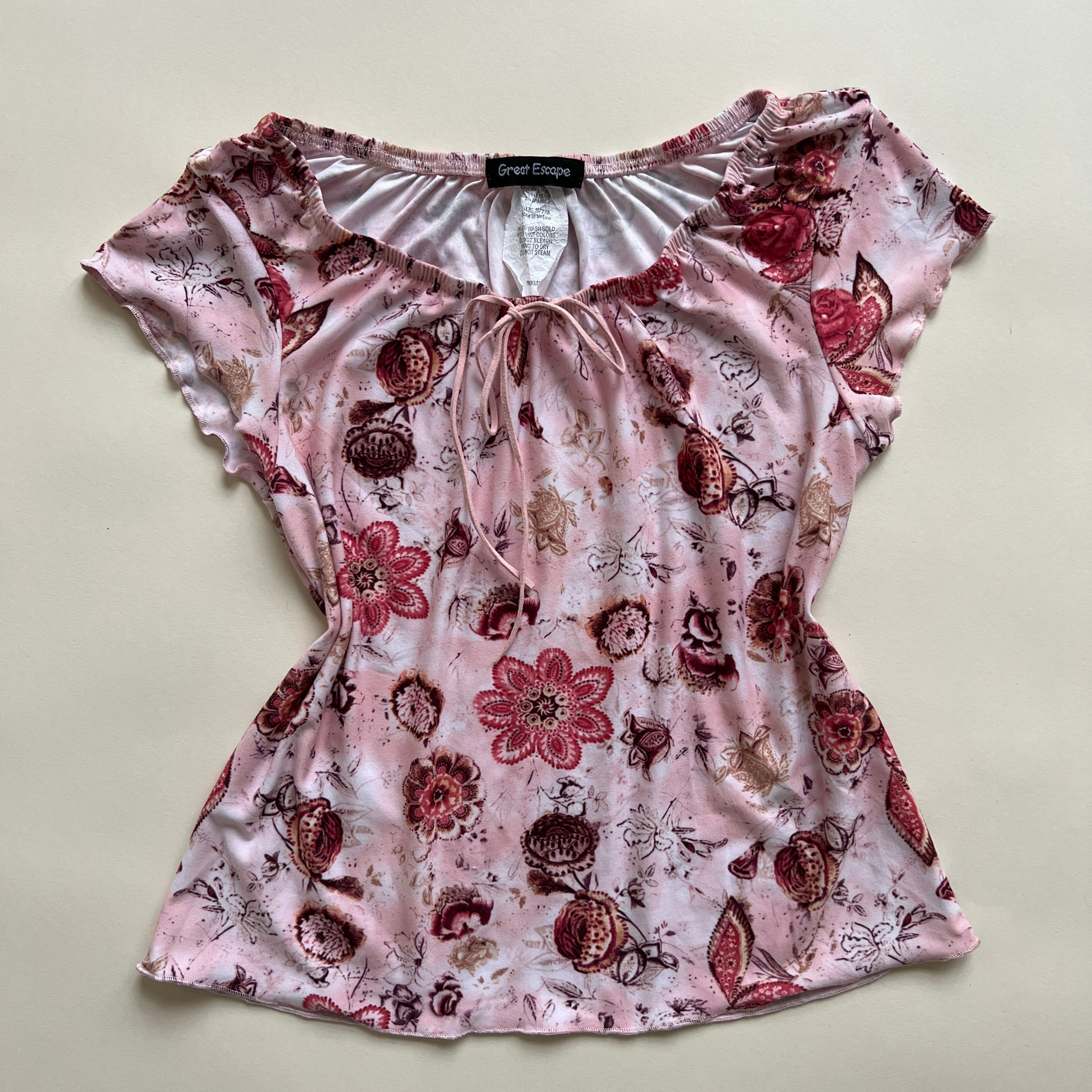 Y2k Pink floral crop sz s