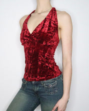 Ruby Velvet Halter Top (XS-S) 