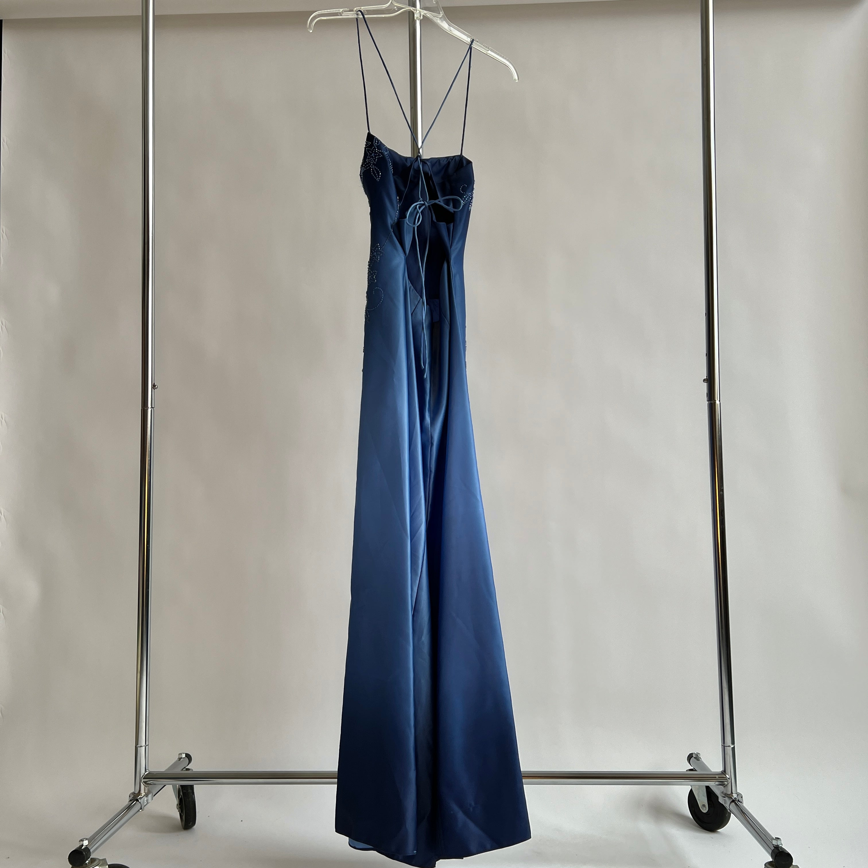 Y2K blue ombré beaded formal dress