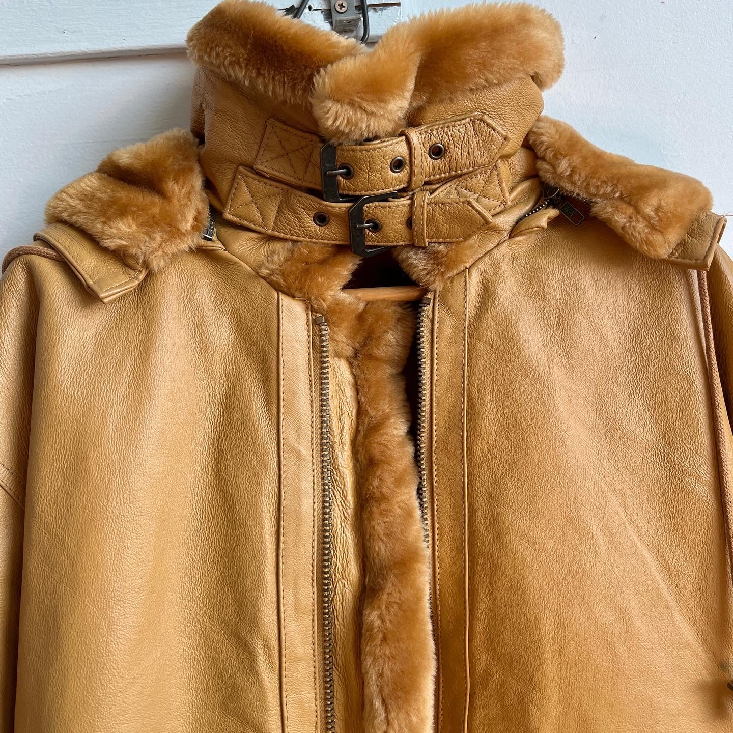 Caramel leather buckle coat
