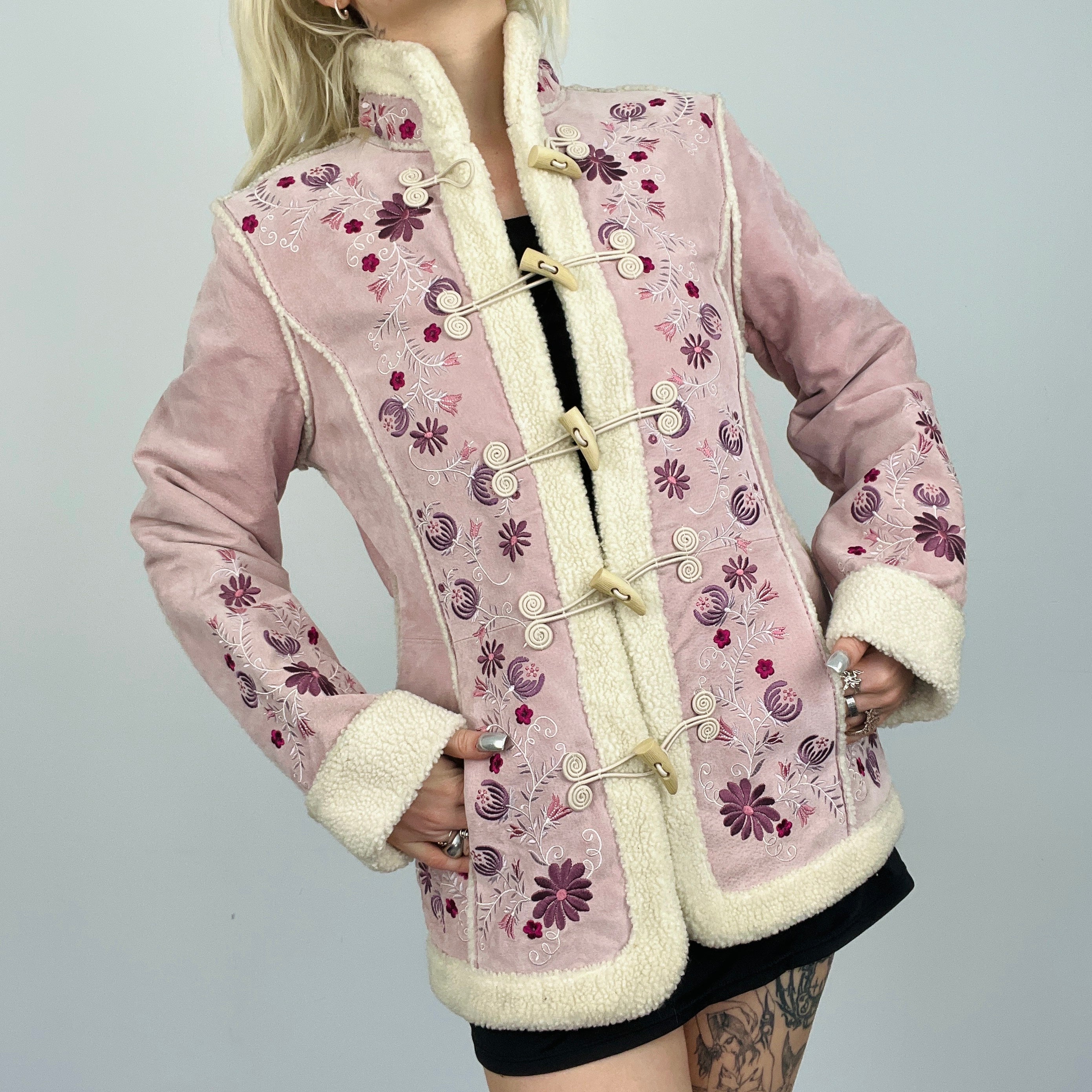Embroidered Leather Coat