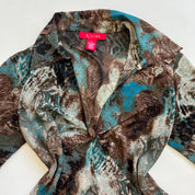 Blue brown print sheer blouse