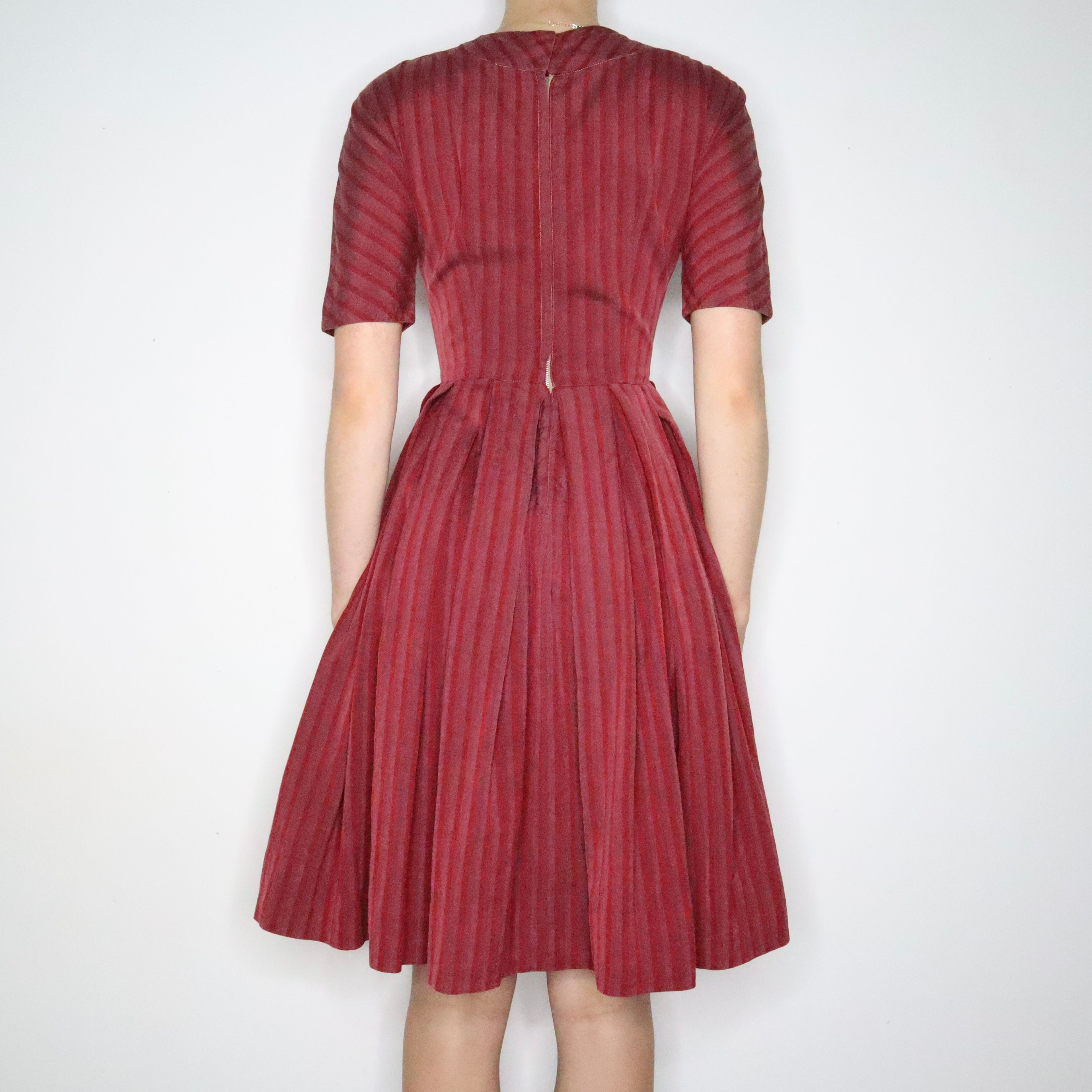 Maroon Striped A-Line Dress (Small)