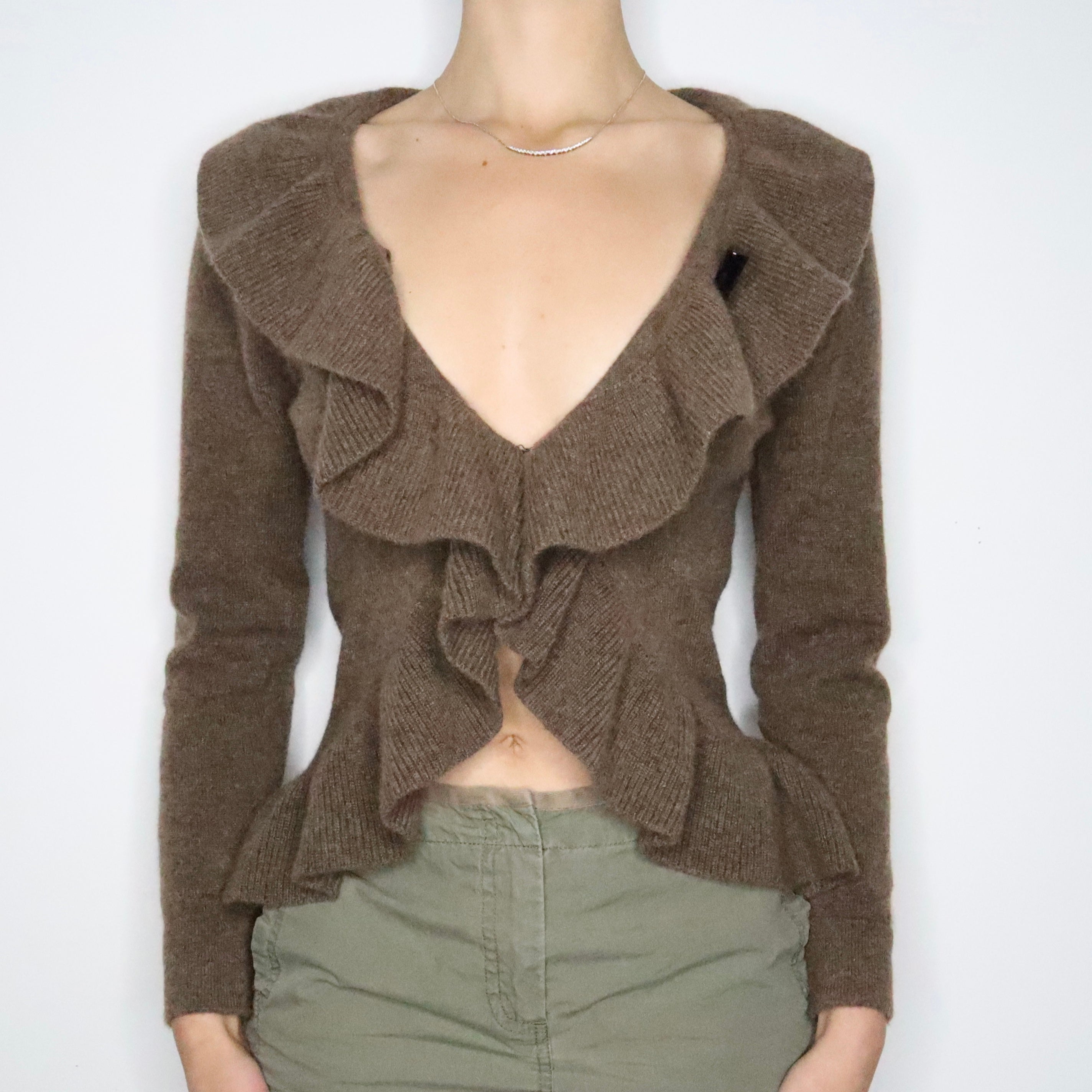 Brown Cashmere Ruffle Cardigan (S-M)