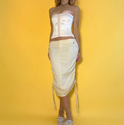 Y2k Low Rise Ivory Cinch Tie Midi Skirt - Medium