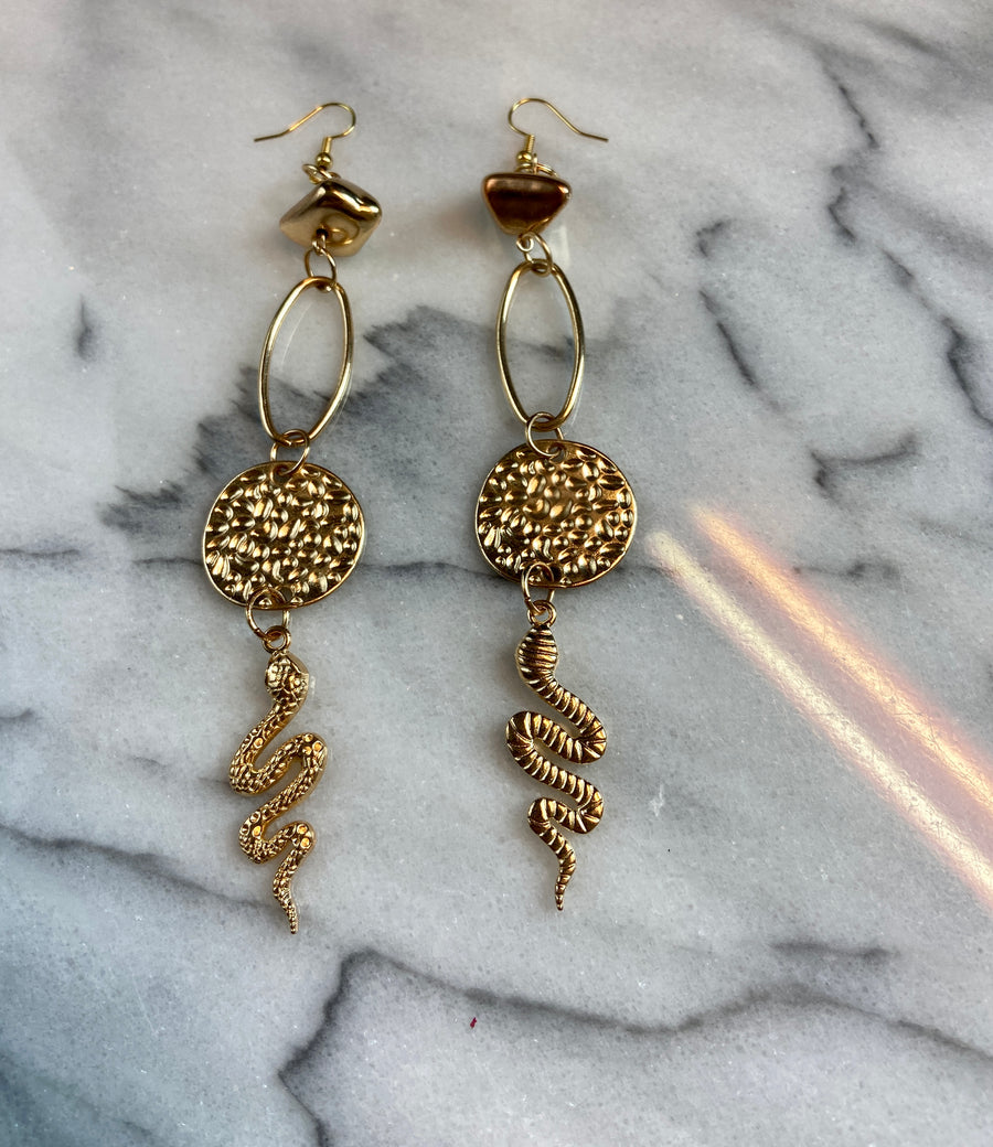 Long gold snack earrings
