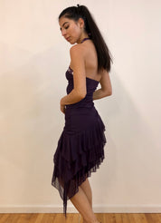 Mesh Cascade Halter Dress