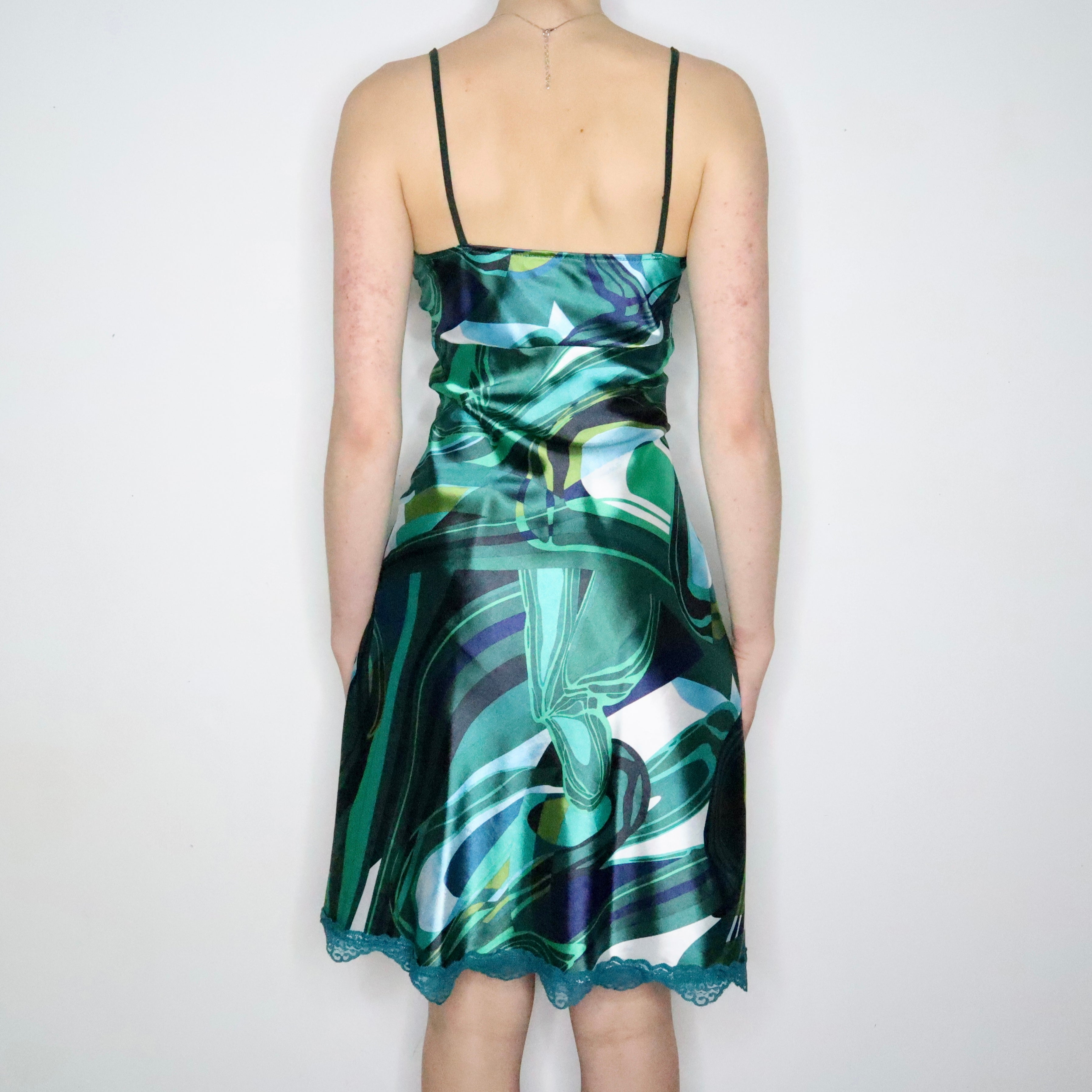 Green Swirl Satin Dress (Small)