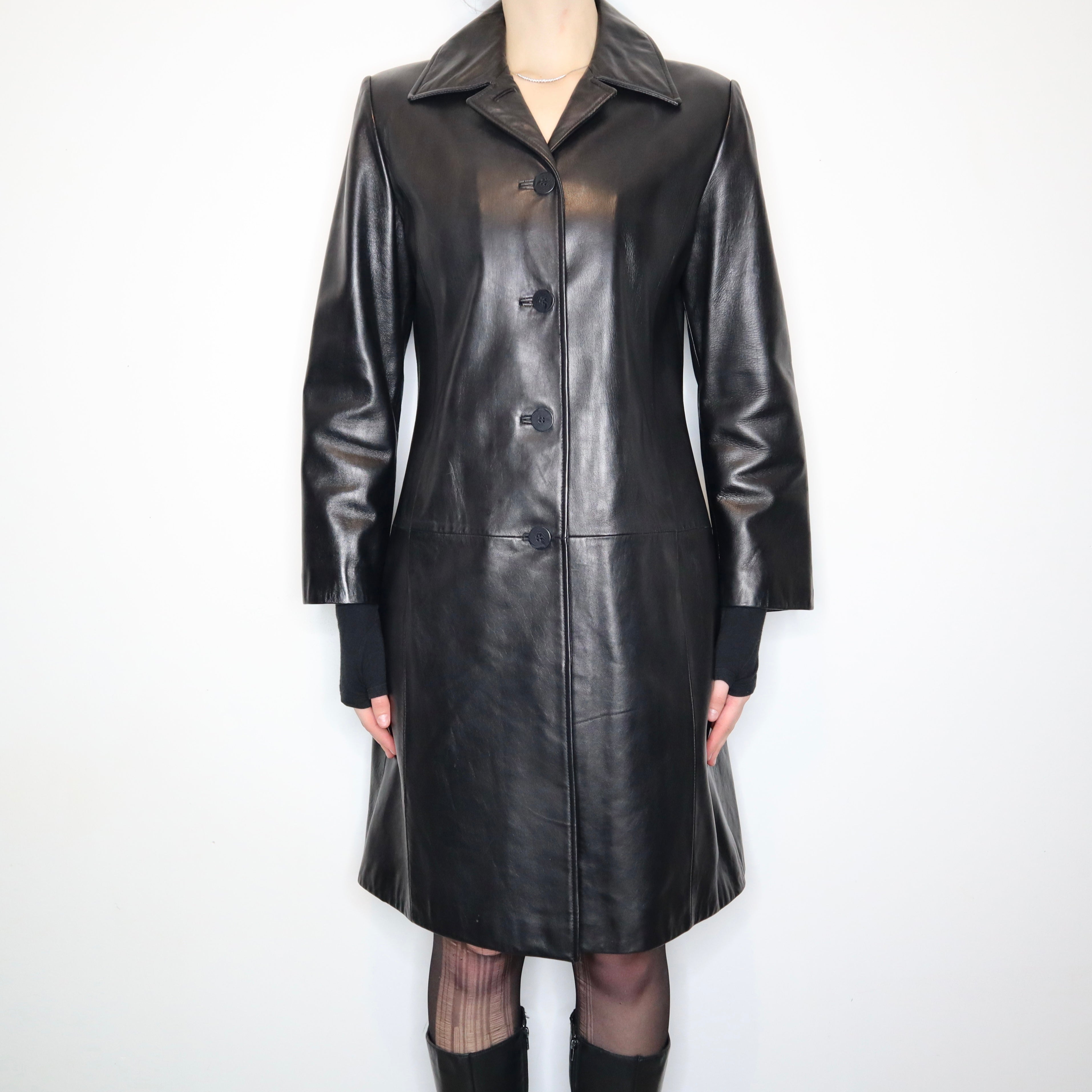 Long Black Leather Jacket (Medium)