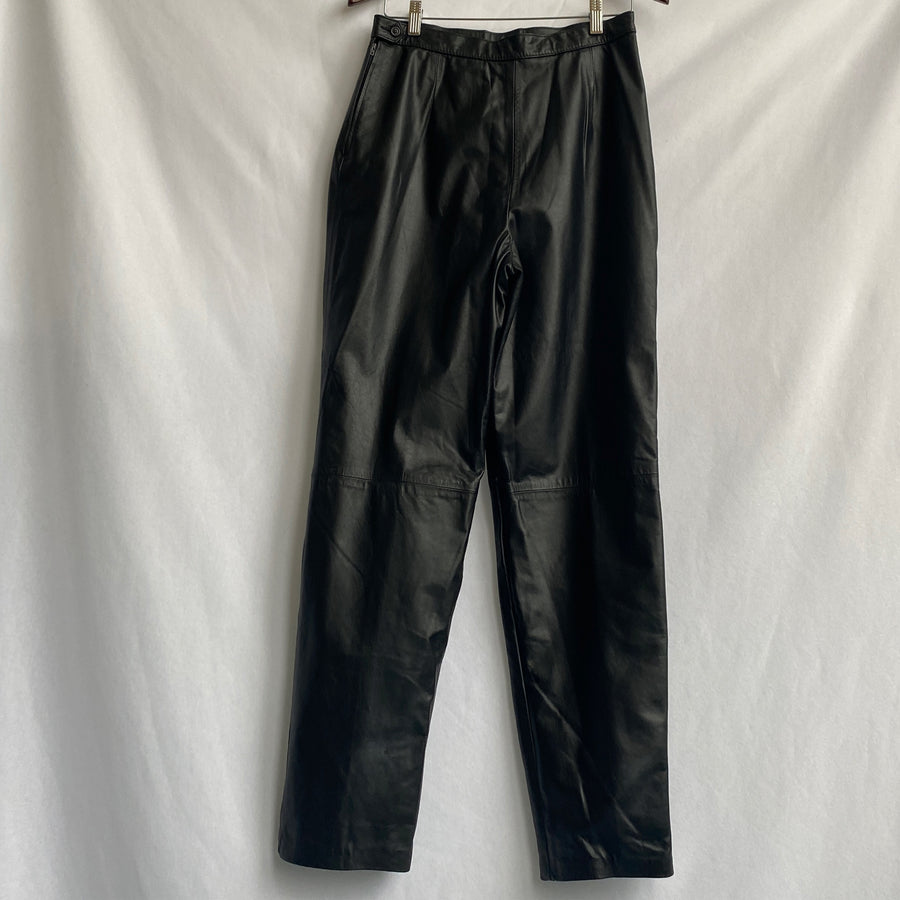 Black leather high waisted pants