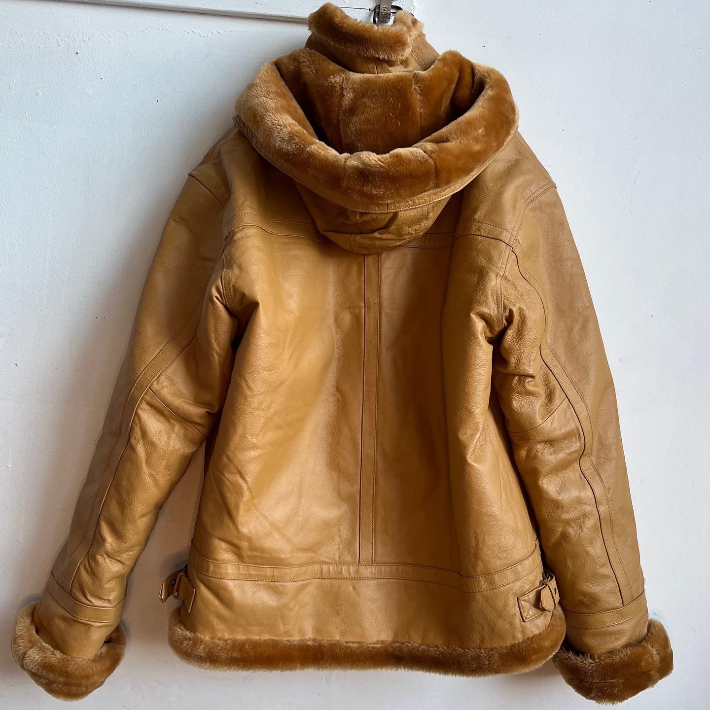 Caramel leather buckle coat