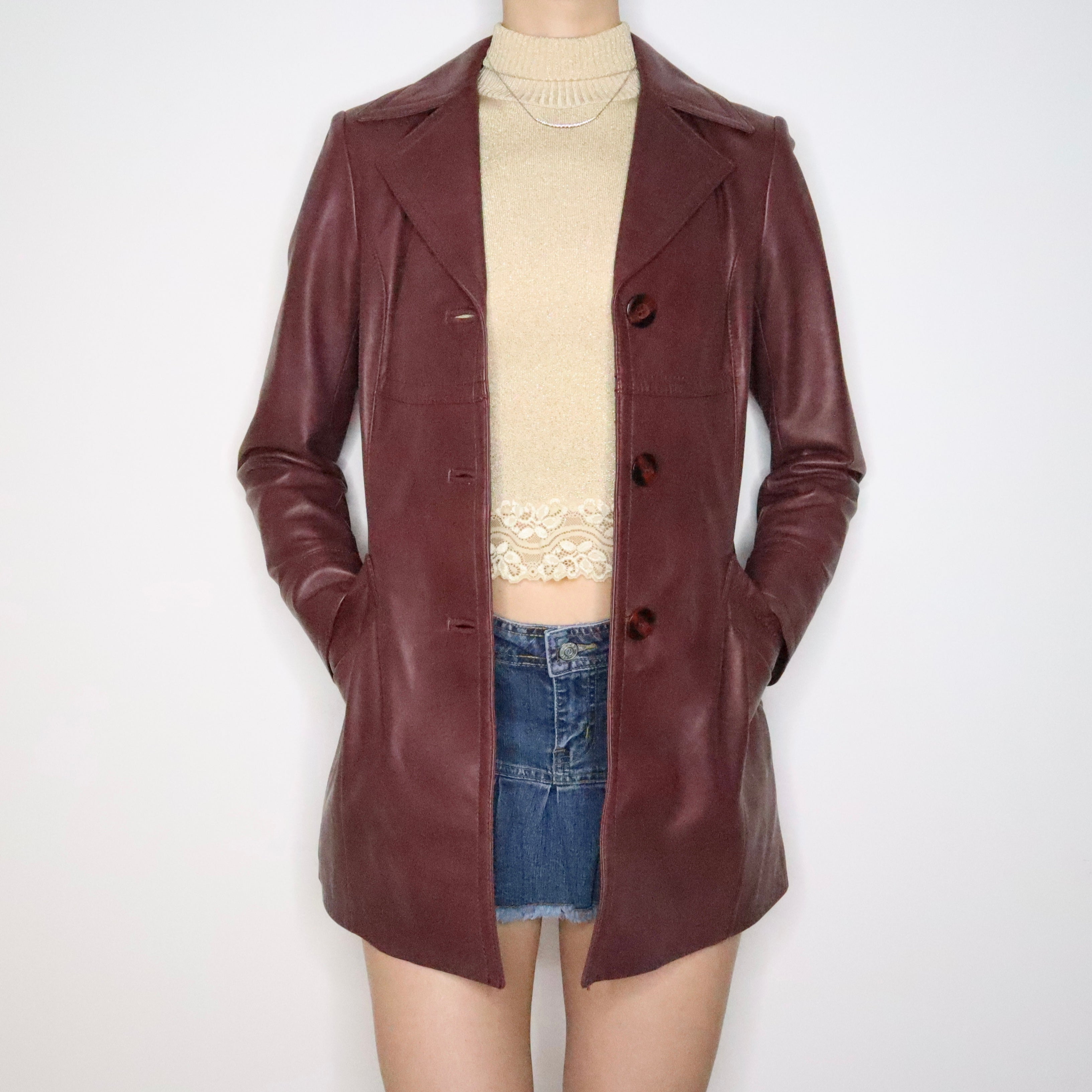 Burgundy Italian Leather Jacket (Small)
