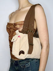 Beige Corduroy Shoulder Bag 
