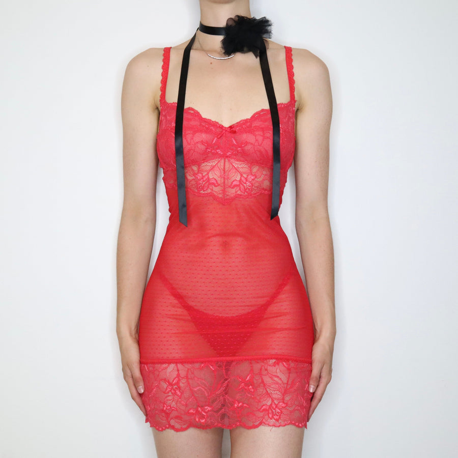 Red Lace Slip Dress (Small) 