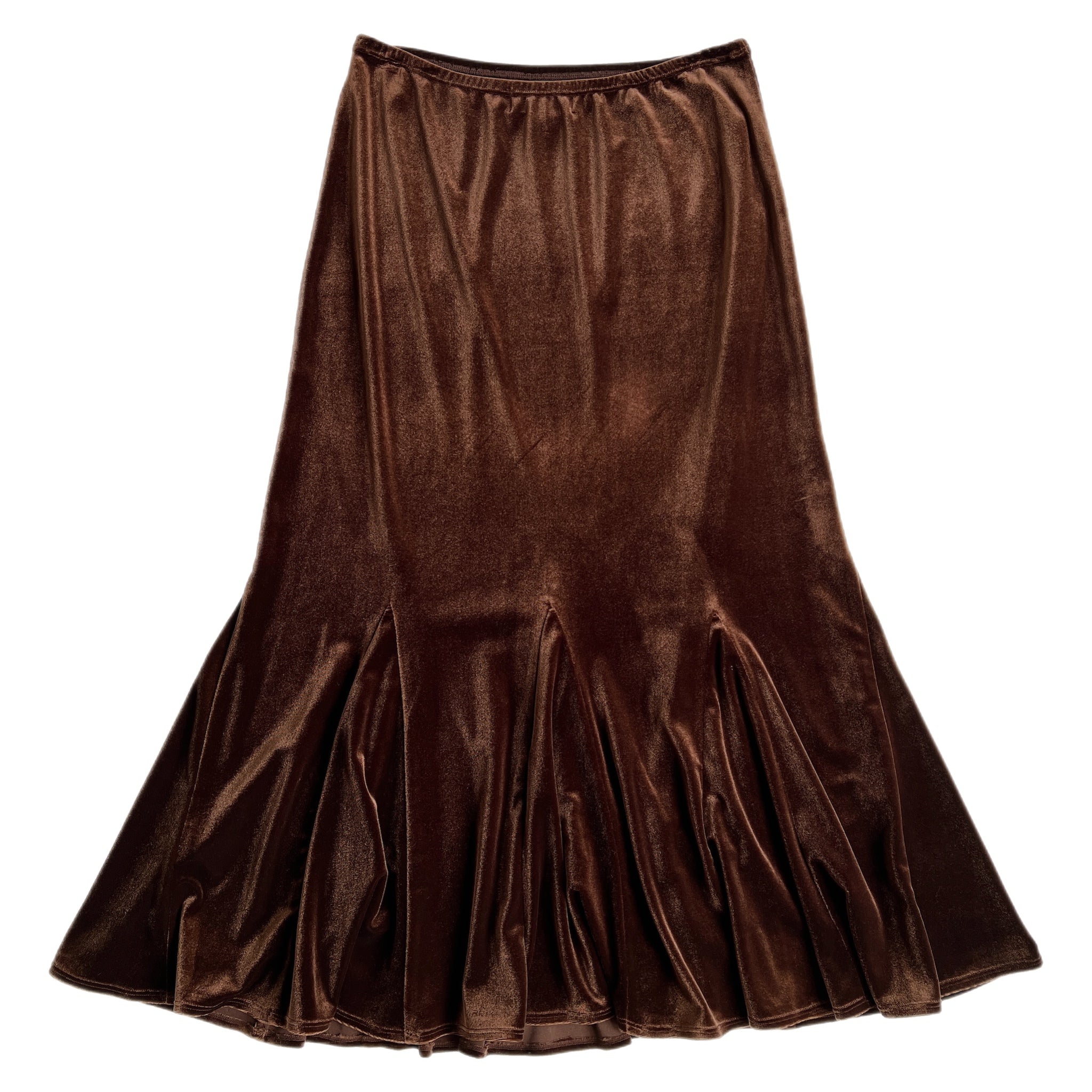 Brown velvet midi skirt