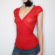 Red Silk Chiffon Blouse (S-M) 