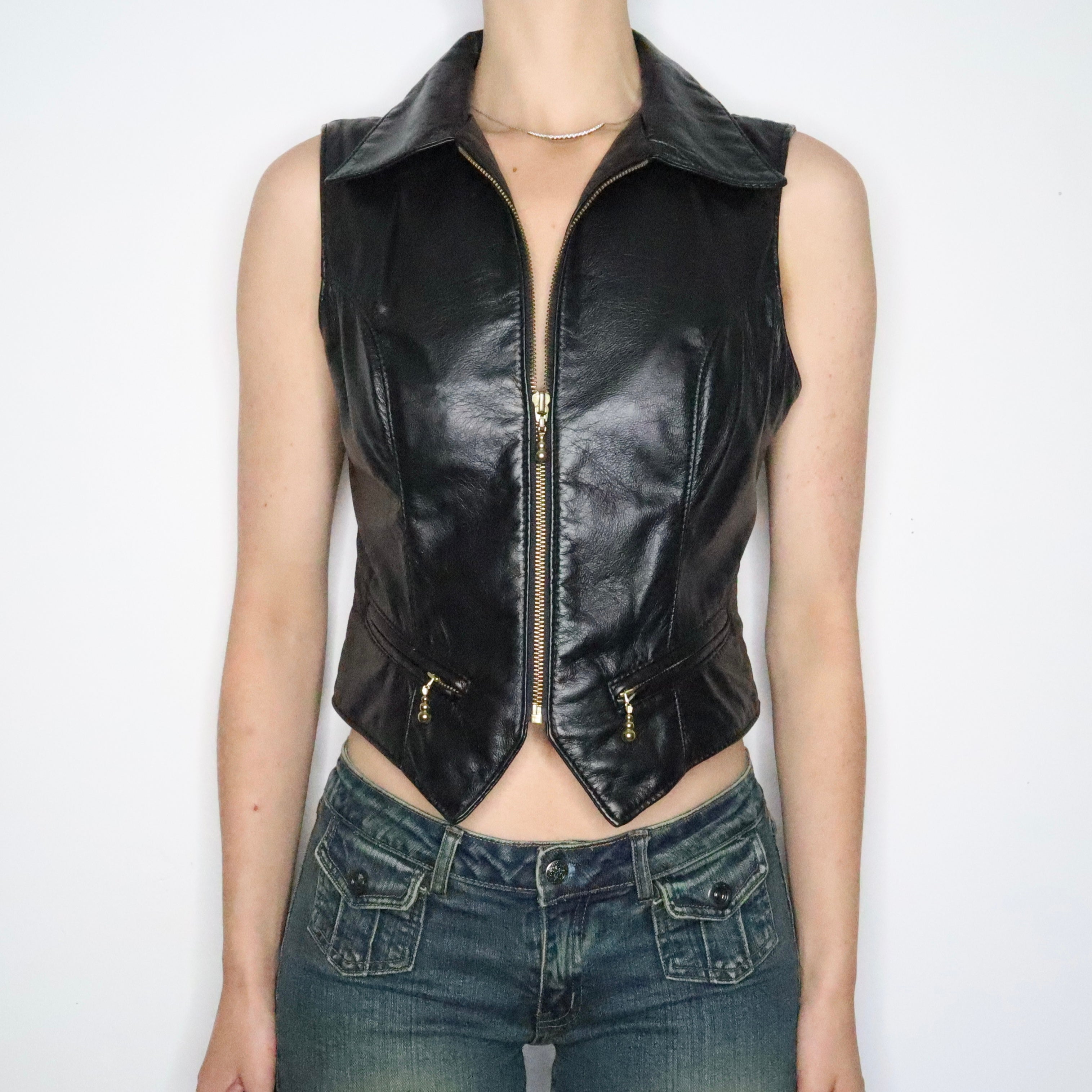 Black Leather Vest (Medium)