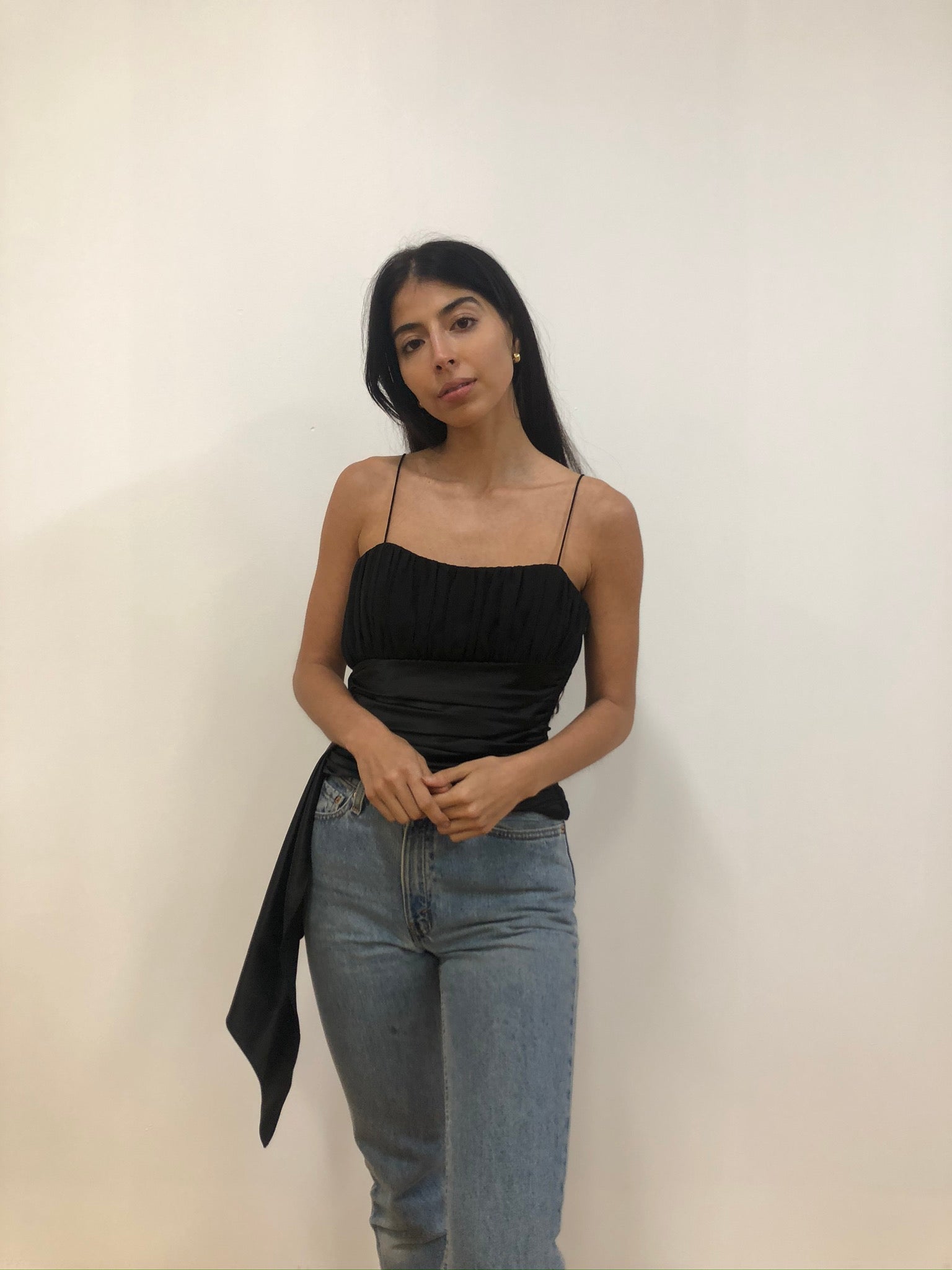 Black Satin Sash Top