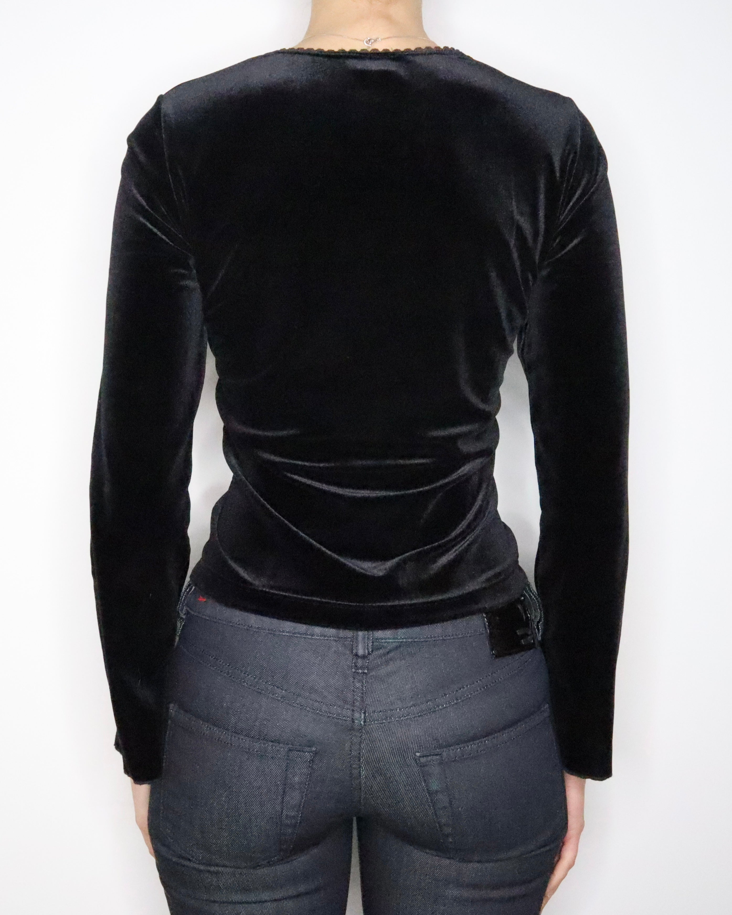 Black Velvet Lace Up Blouse (M-L) 