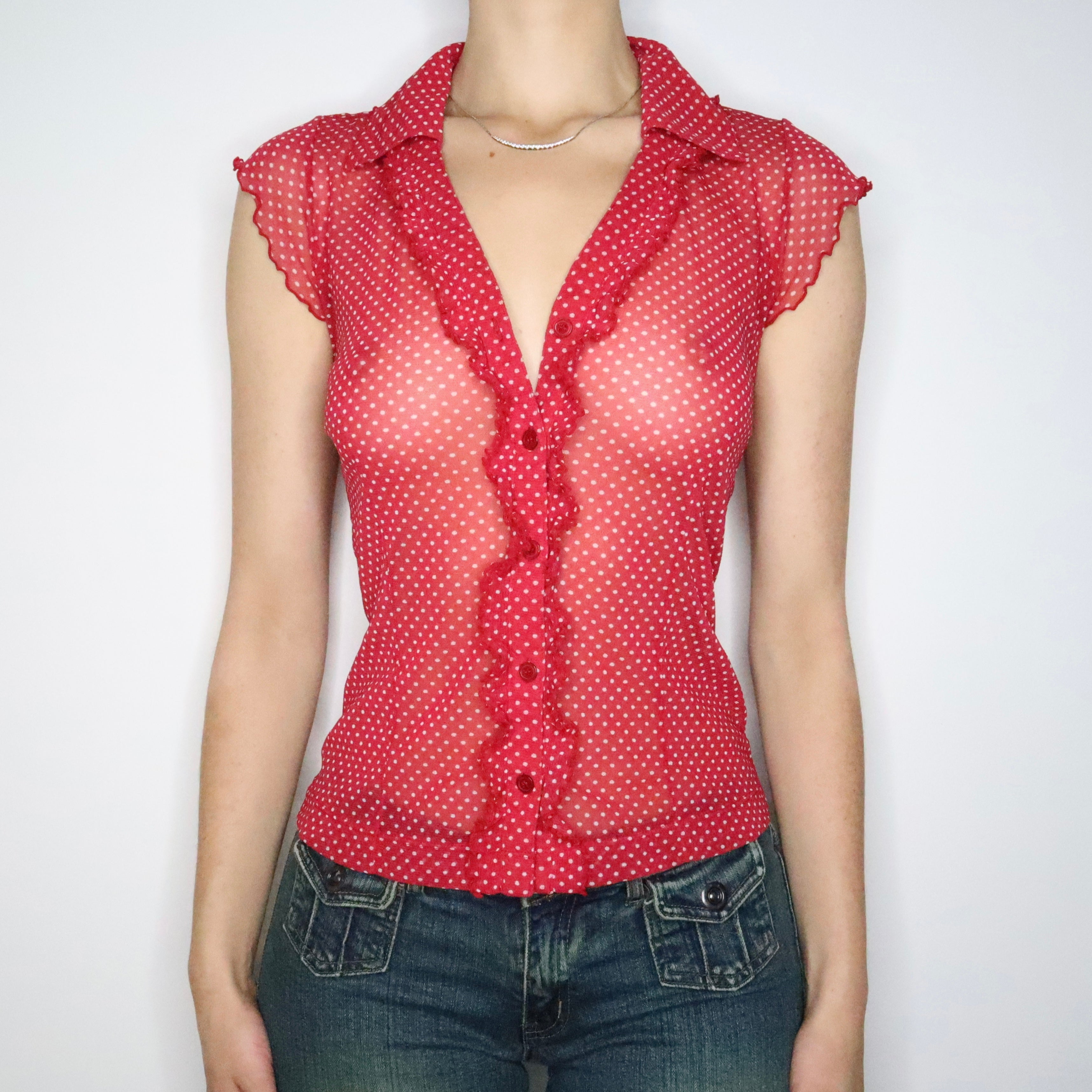 Polka Dot Mesh Blouse (Medium)