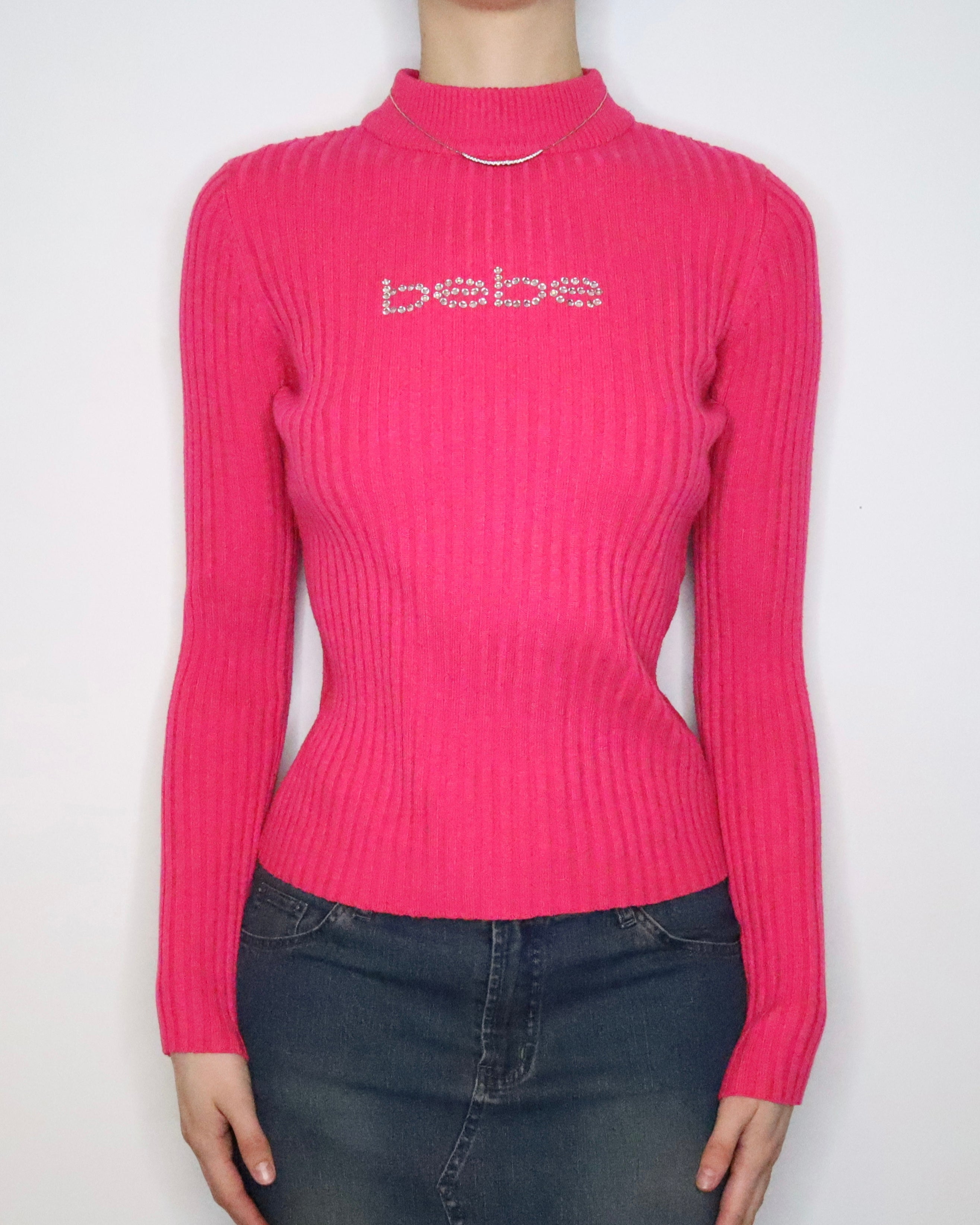 Fuchsia Bebe Diamanté Sweater (Medium) 