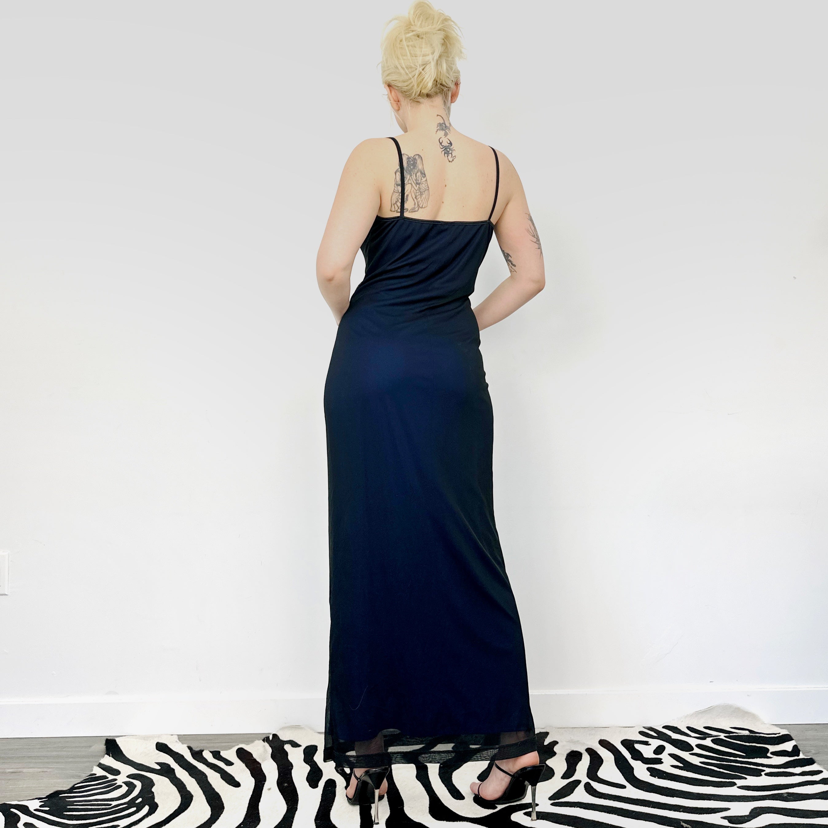 90s Navy Floral Maxi Dress (L)