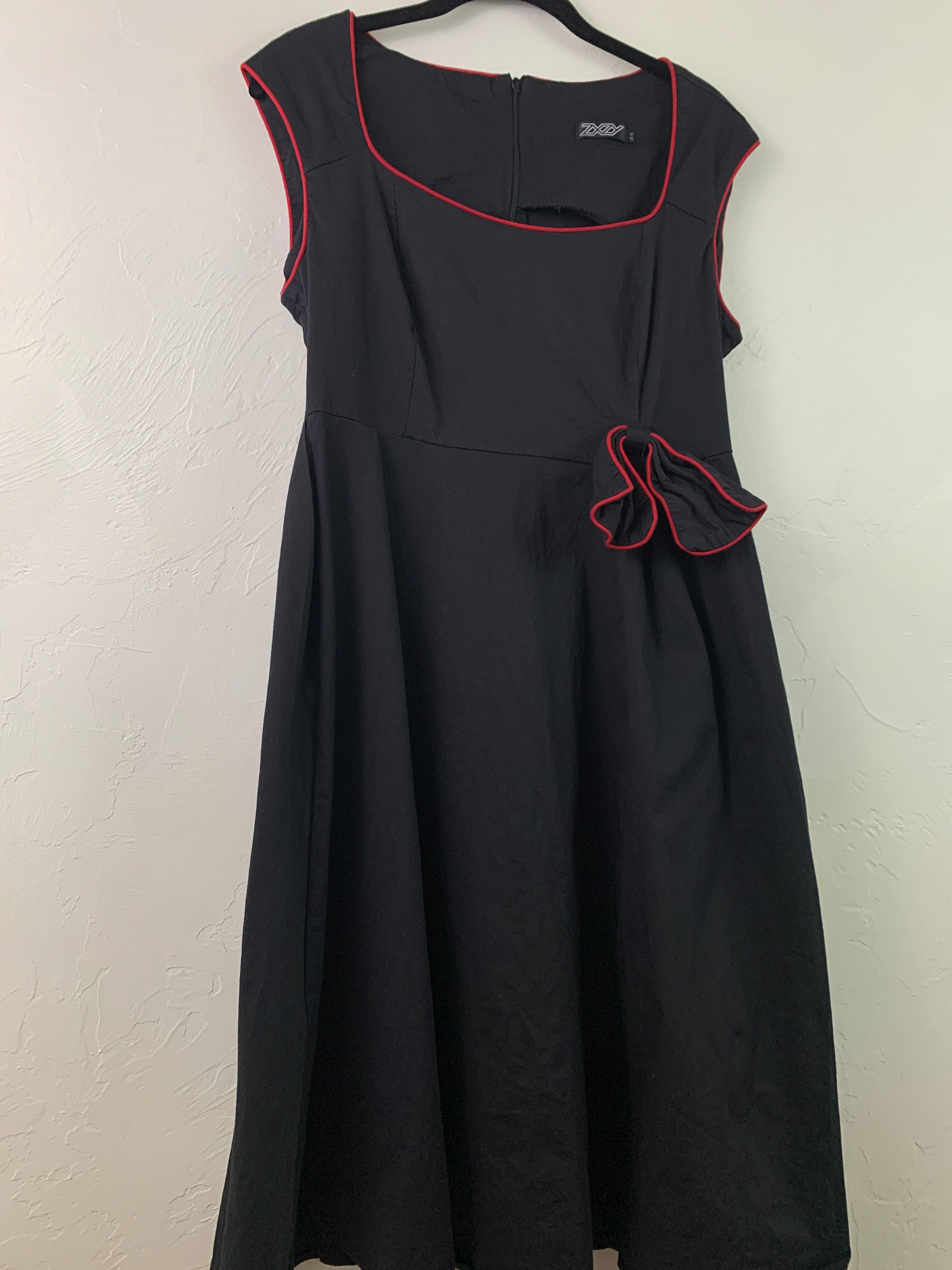 Red and black midi dress
