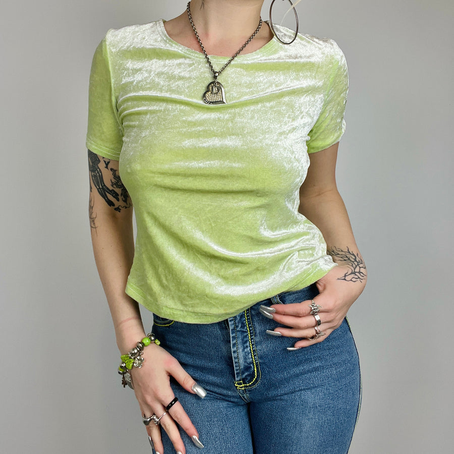 Early 2000s Key Lime Crushed Velvet Top