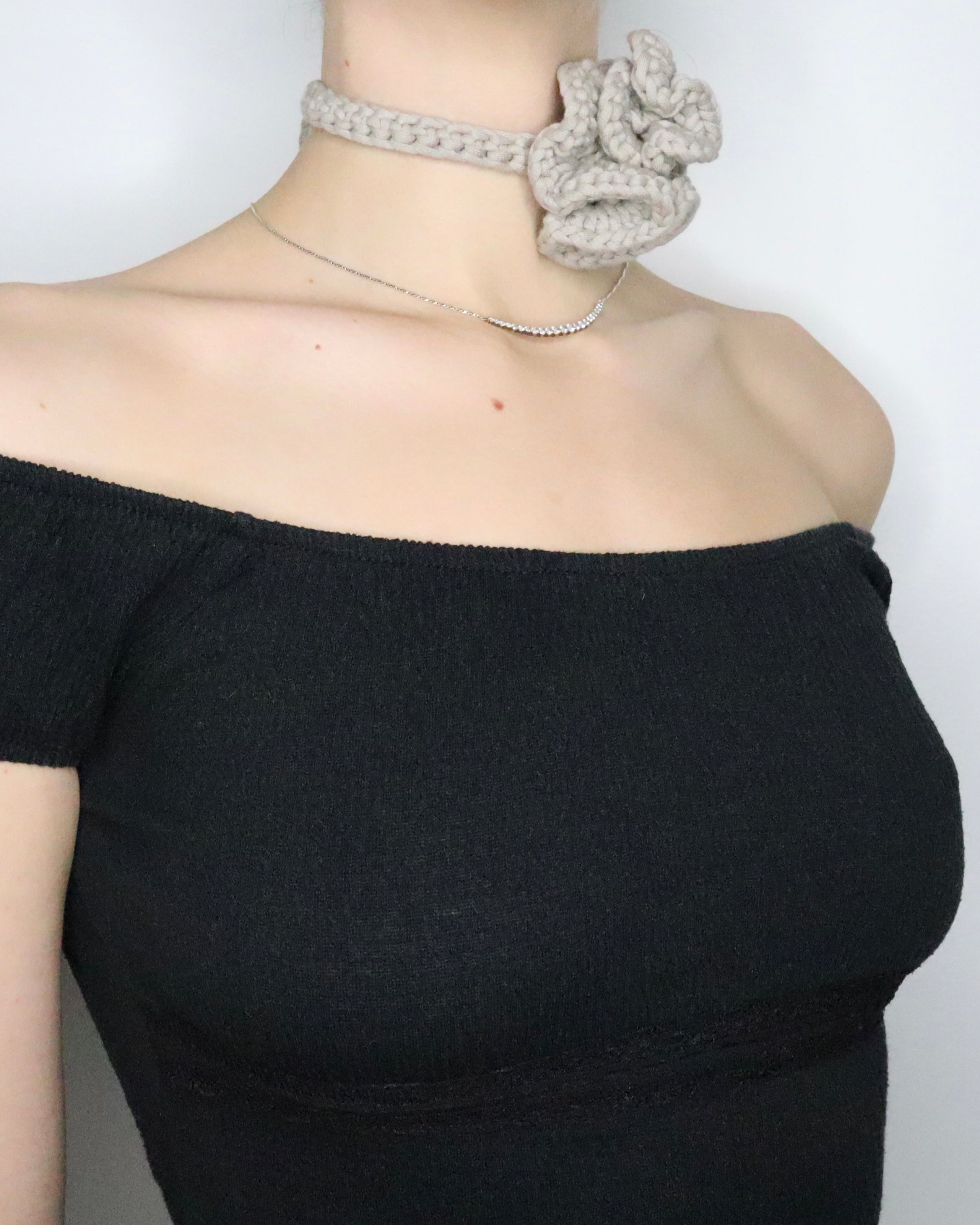 Taupe Crochet Flower Choker 