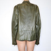 Green Leather Cafe Racer Jacket (L) 