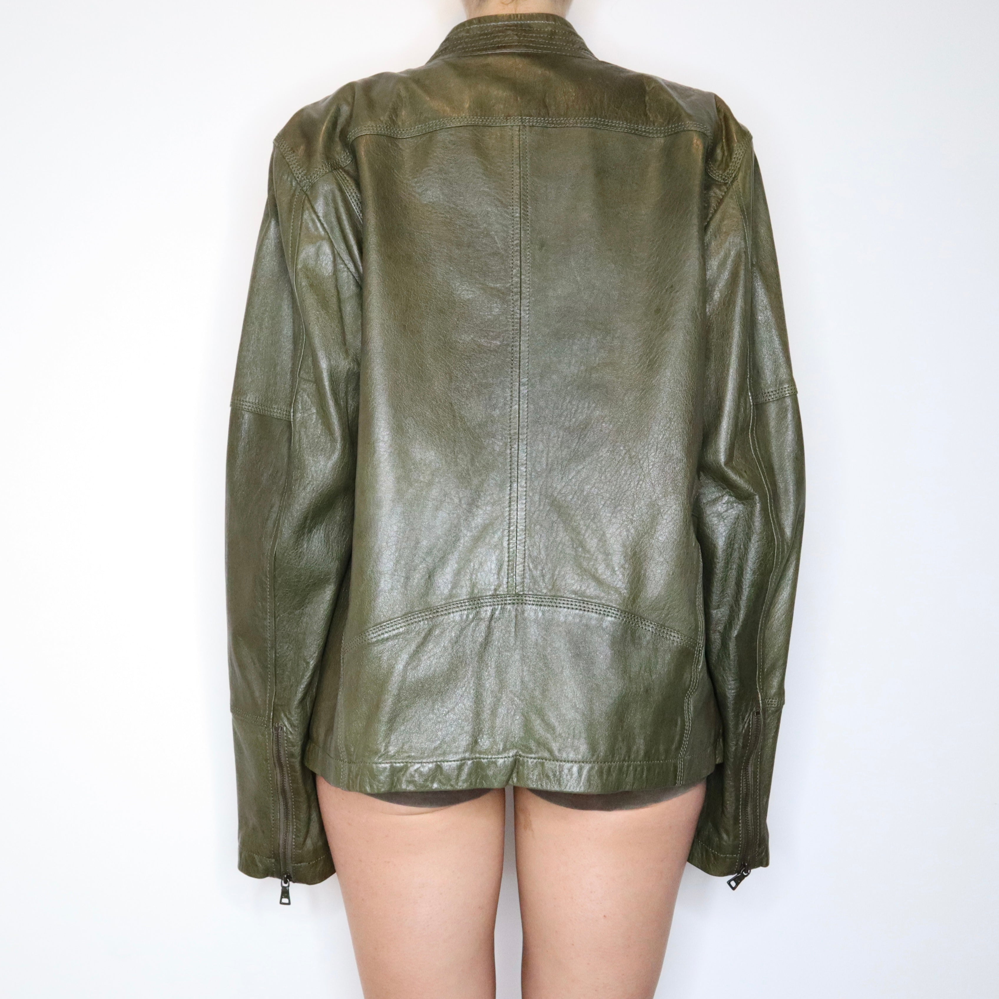 Green Leather Cafe Racer Jacket (L) 