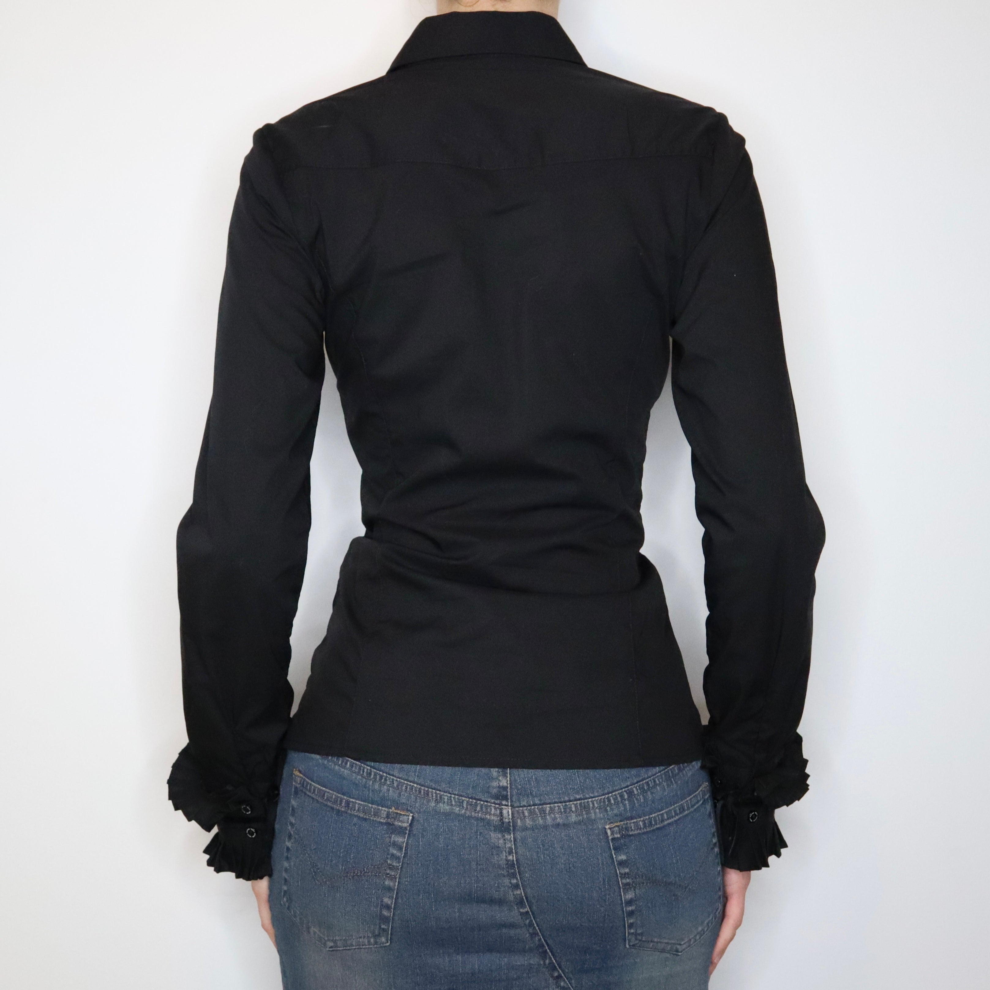 Black Ruffled Button Up Blouse (Medium) 