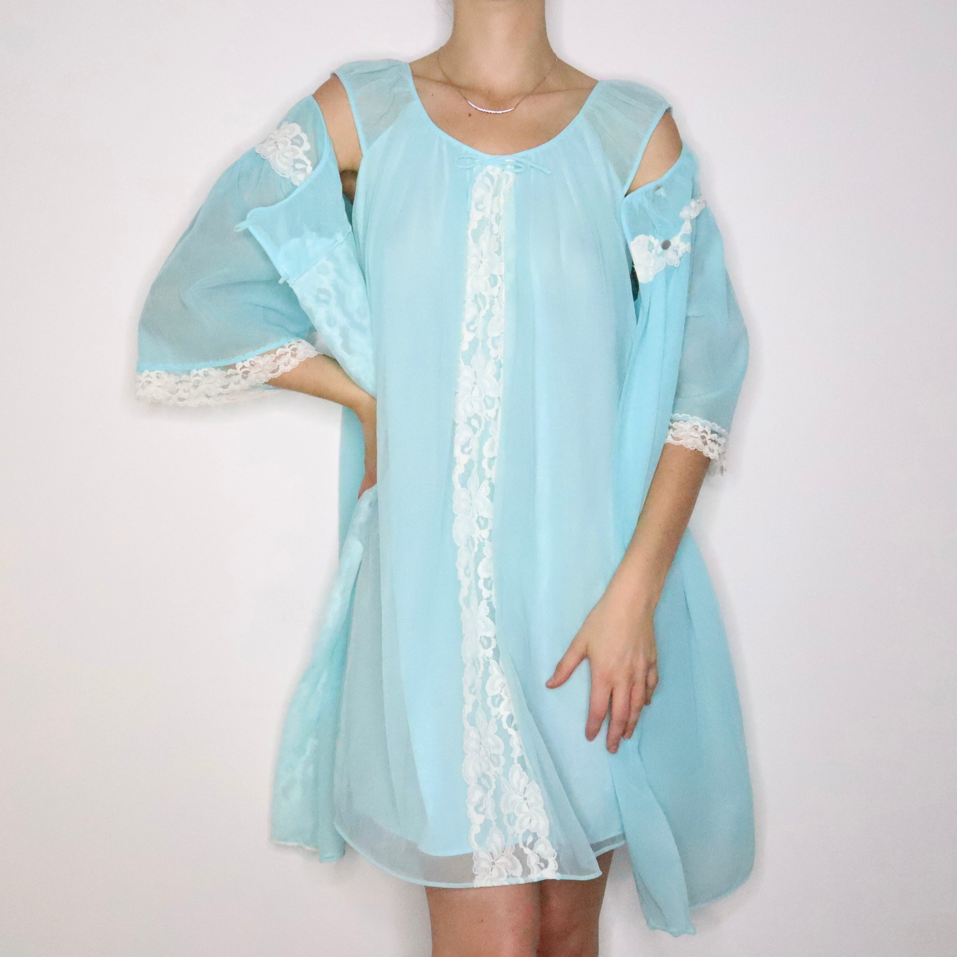 Sky Blue Babydoll Peignoir Set (Large)