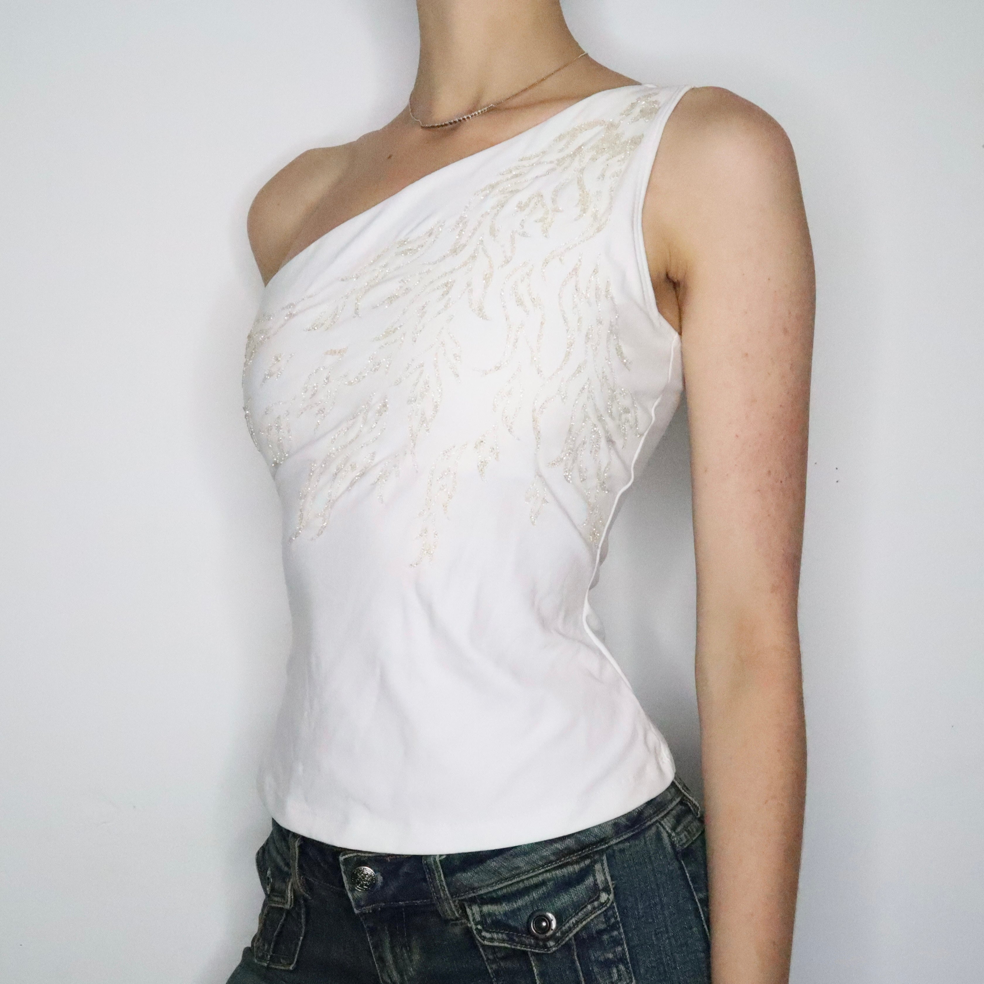 White Flames One Shoulder Top (Small)