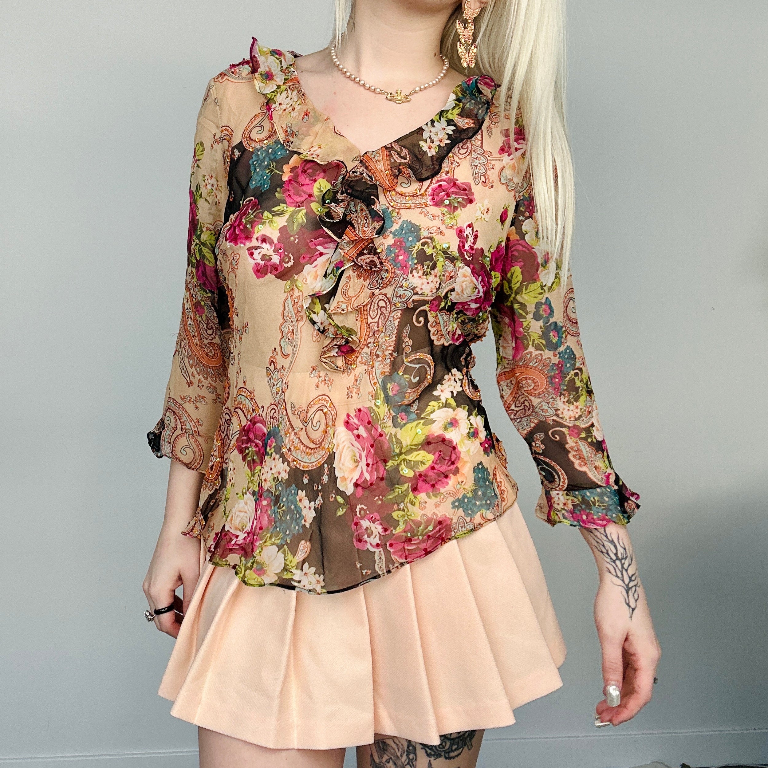 Y2k Paisley Ruffle Blouse
