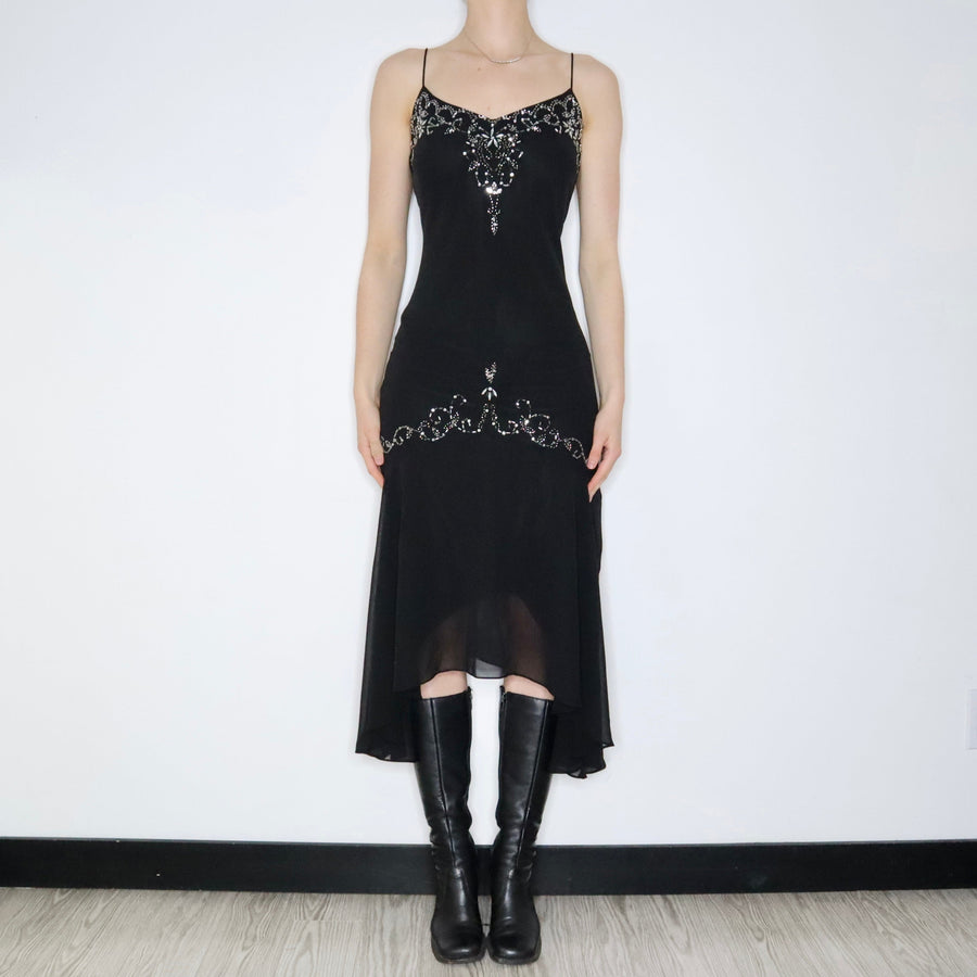 Black Beaded Evening Gown (M-L) 