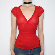 Red Silk Chiffon Blouse (S-M) 