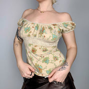 Y2k Floral Peasant Top