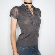 Gray Short Sleeve Blouse (M) 
