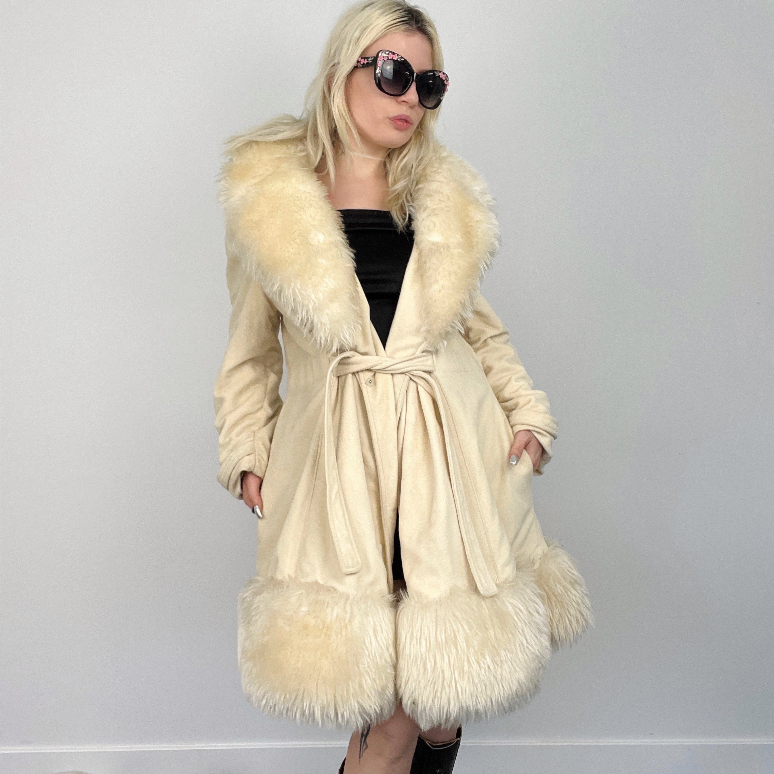90s Faux Fur Trench Coat