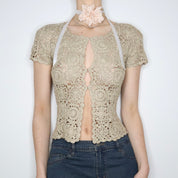 Beige Crochet Cardigan (XS-S) 
