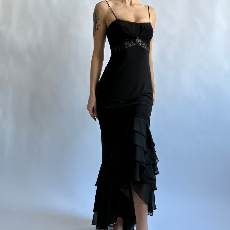 Black beaded ruffle dress