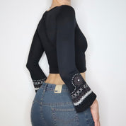 Black Boho Crop Top (XS) 
