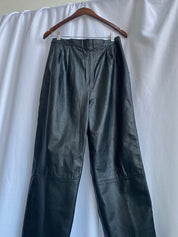 Black leather high waisted pants