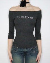 Bebe Gray Diamanté Top (S-M)