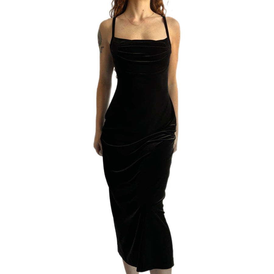90s Black velvet maxi dress