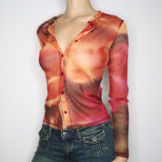 French Graphic Mesh Blouse (Medium)